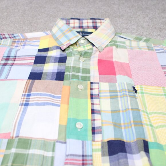 Ralph Lauren Shirt Mens Large Blake Patchwork Madras Short Sleeve Cotton Button - Picture 5 of 13